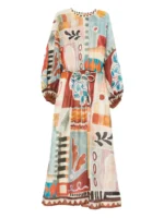 ALEMAIS patchwork tie-belt midi dress
