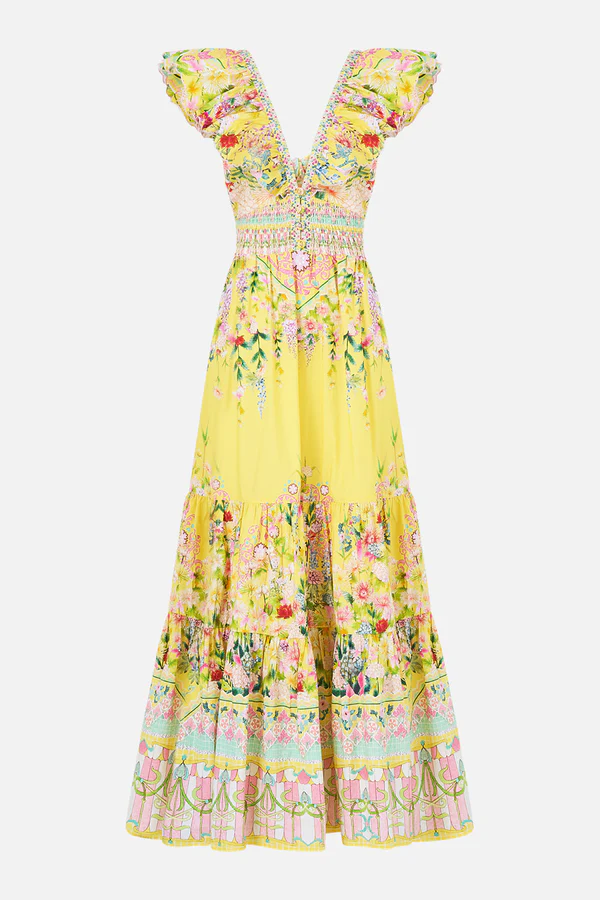 CAMILLA_00040481_TIERED_DRESS_WITH_NECK_FRILL_LADY_LIMONADA_GHOST_1 Camilla Tiered Dress With Neck Frill - Image 1